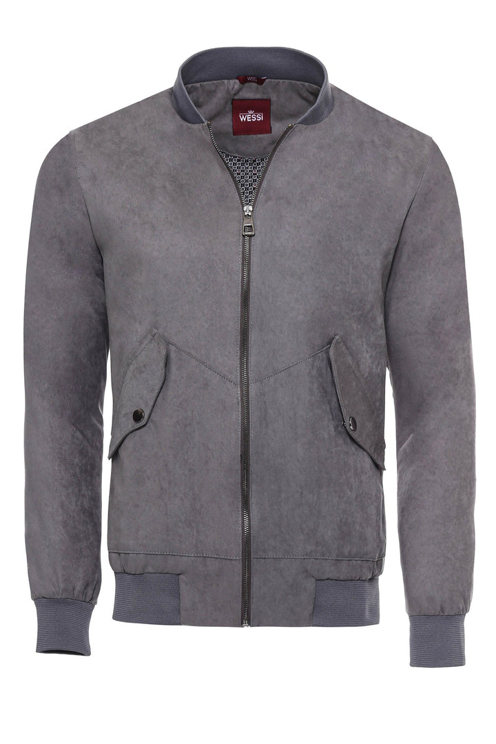 WSS Grey Patch Pockets Suede Bomber Coat  - Singen