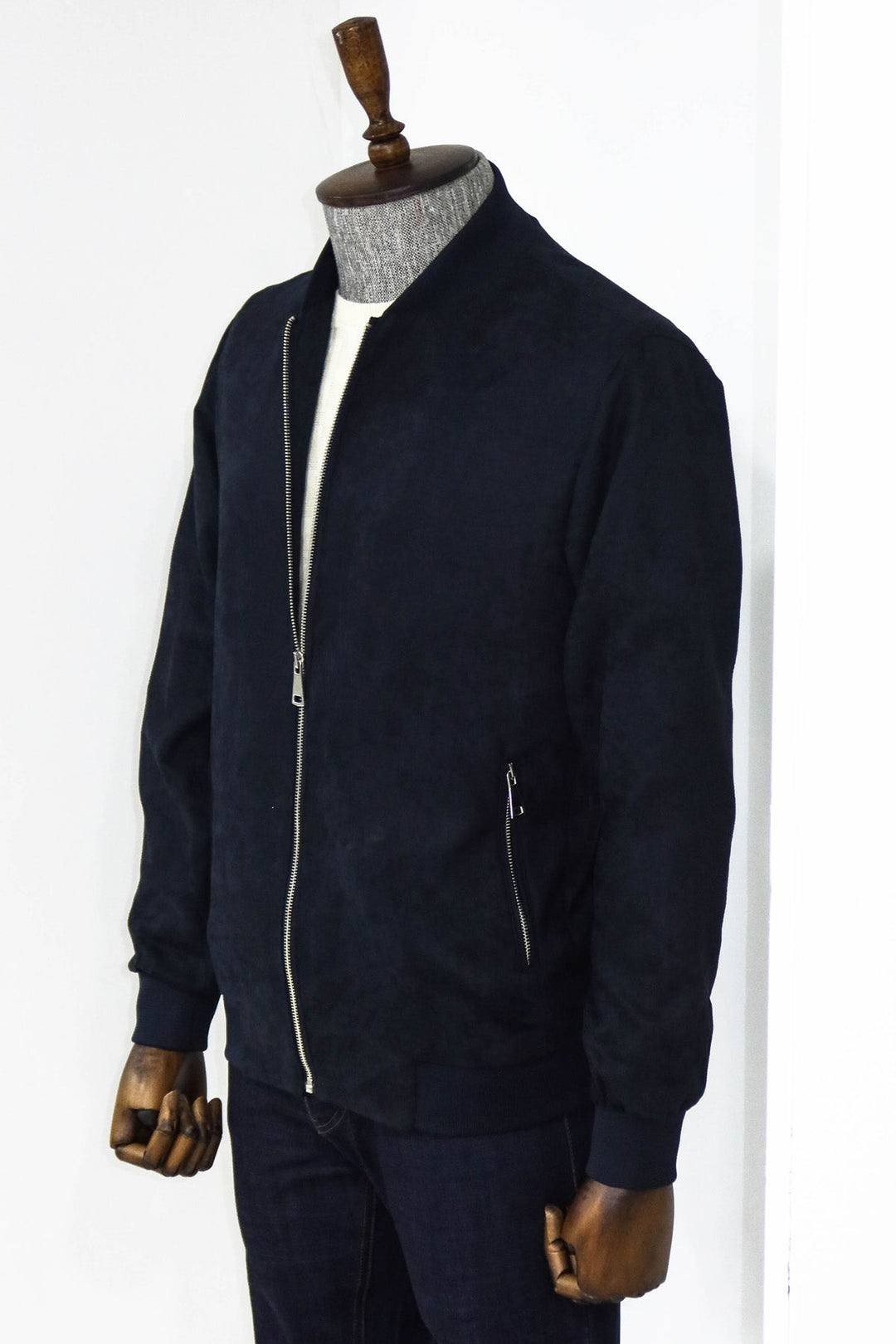 WSS Plain Zippered Pockets Navy Blue Men Bomber Coat  - Singen