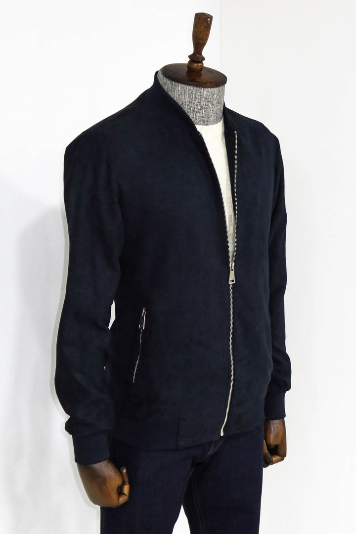 WSS Plain Zippered Pockets Navy Blue Men Bomber Coat  - Singen