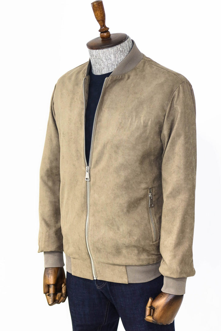 WSS Plain Zippered Pockets Cream Men Bomber Coat  - Singen