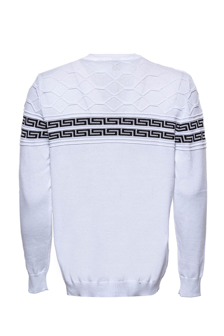 WSS Circle Neck Knitwear Chest Patterned Over White  - Singen