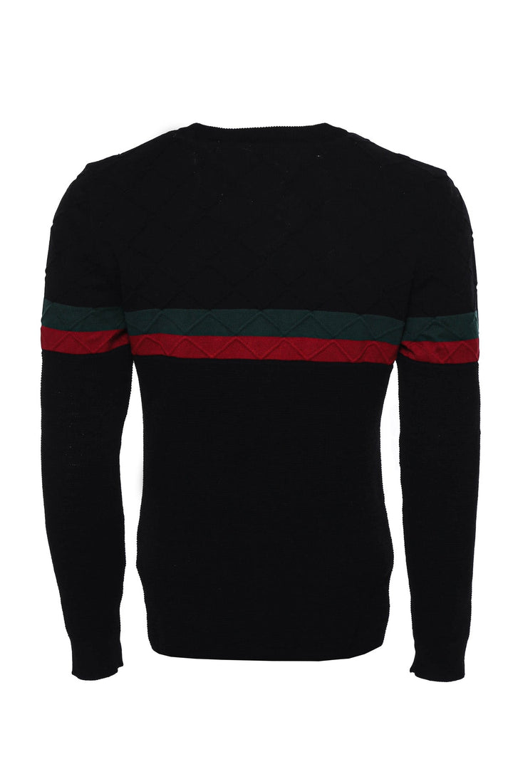 WSS Crew Neck Knitwear Chest Striped Over Black  - Singen