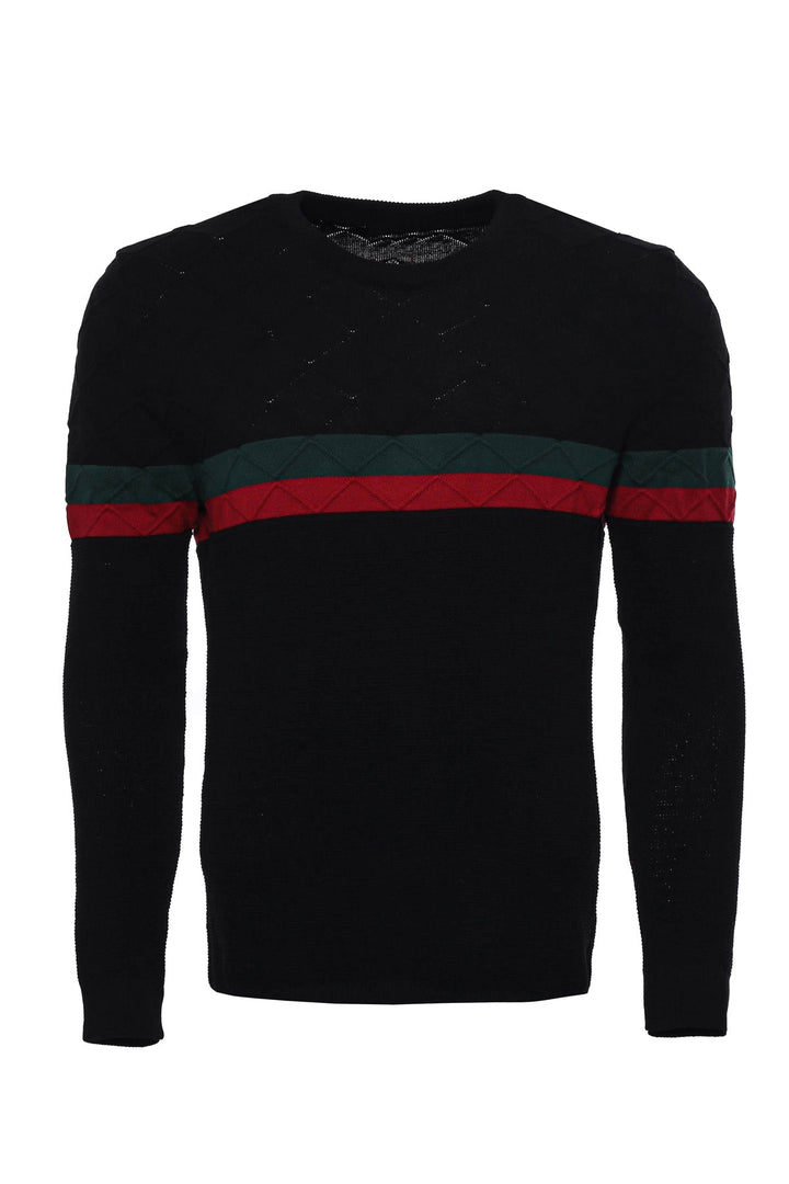 WSS Crew Neck Knitwear Chest Striped Over Black  - Singen