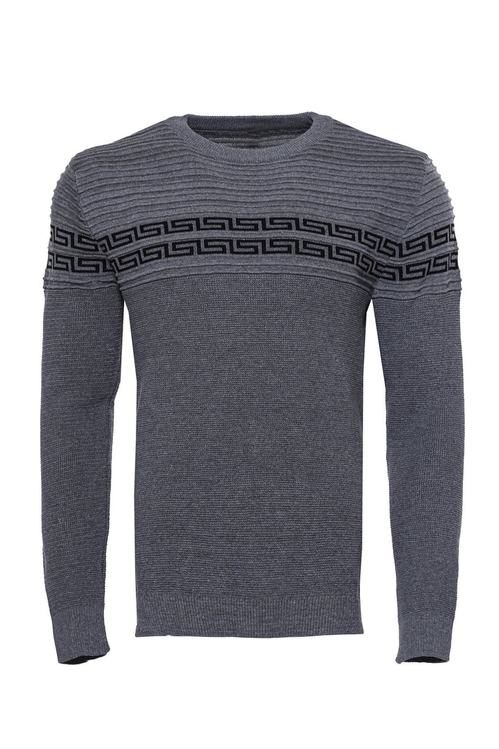 WSS Crew Neck Knitwear Chest Patterned Over Grey  - Singen