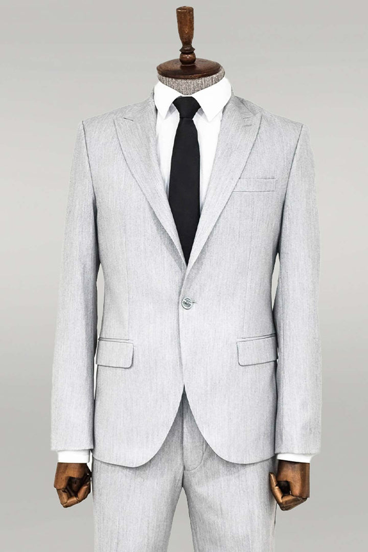 WSS 2 Piece Plain Slim Fit Light Grey Men Suit  - Singen