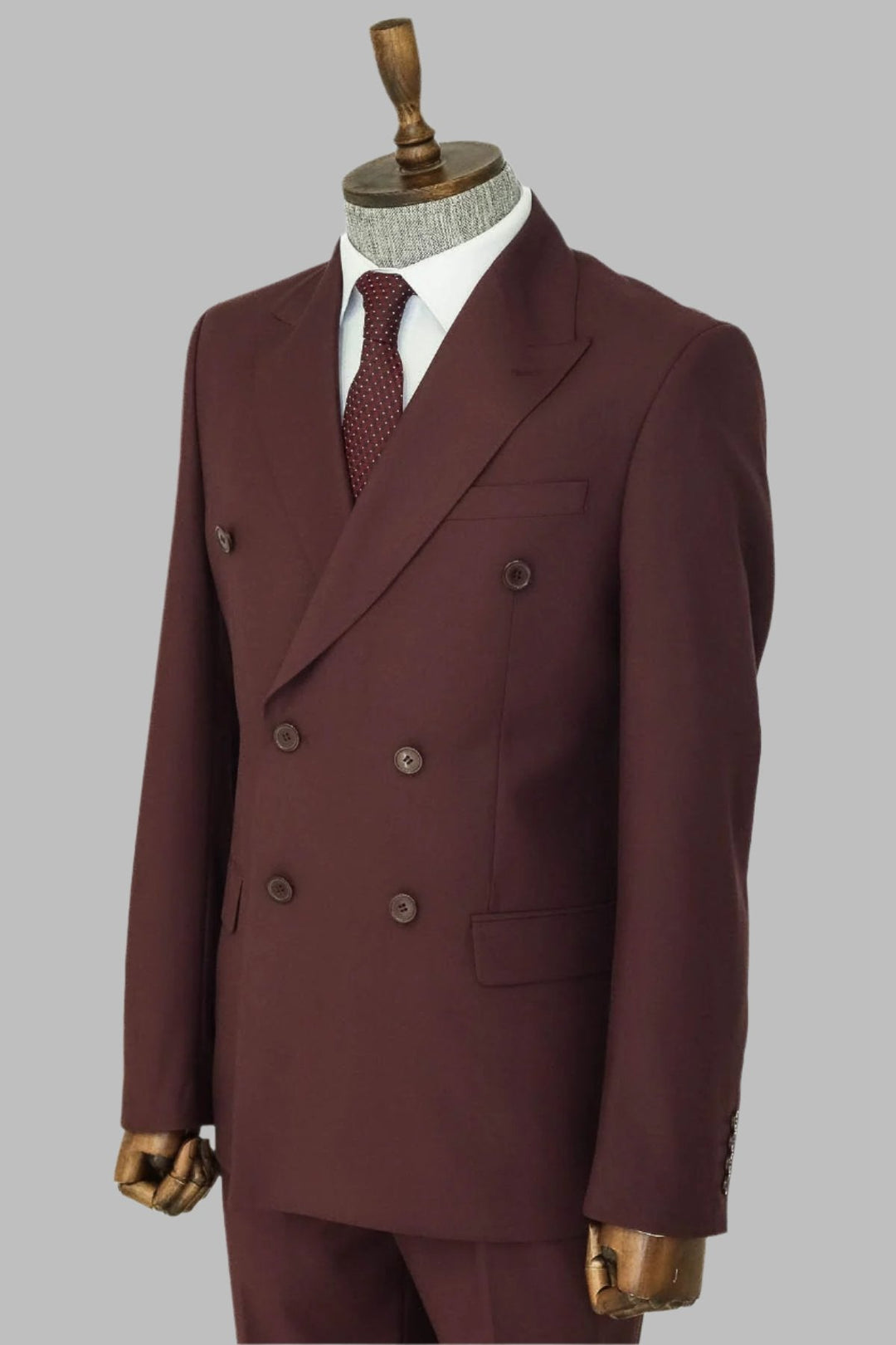 WSS Wide Peak Collar Slim Fit Burgundy Men Double-Breasted Suit  - Singen