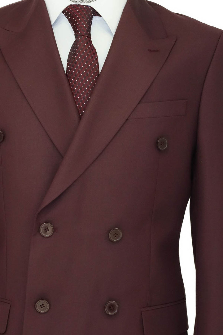 WSS Wide Peak Collar Slim Fit Burgundy Men Double-Breasted Suit  - Singen