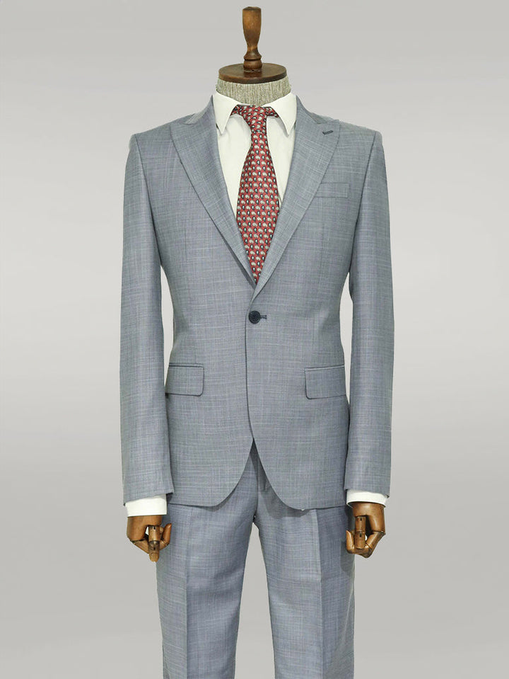 WSS Slim Fit Sleim Fit Single Button Grey Blue Men Suit - Singen