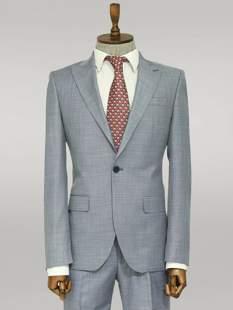 WSS Slim Fit Sleim Fit Single Button Grey Blue Men Suit - Singen