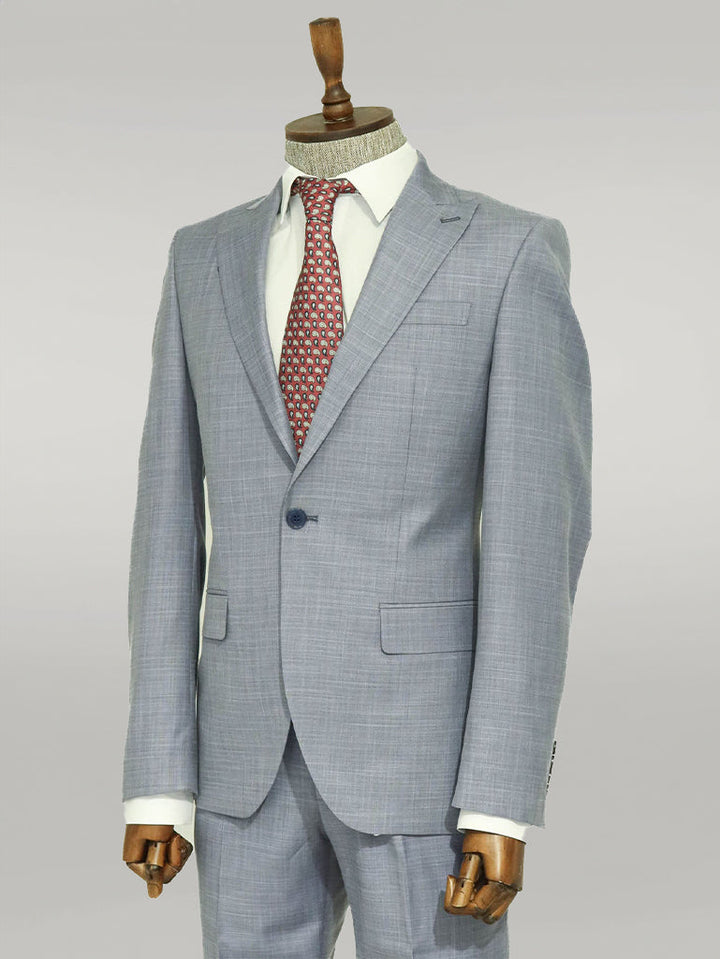 WSS Slim Fit Sleim Fit Single Button Grey Blue Men Suit - Singen