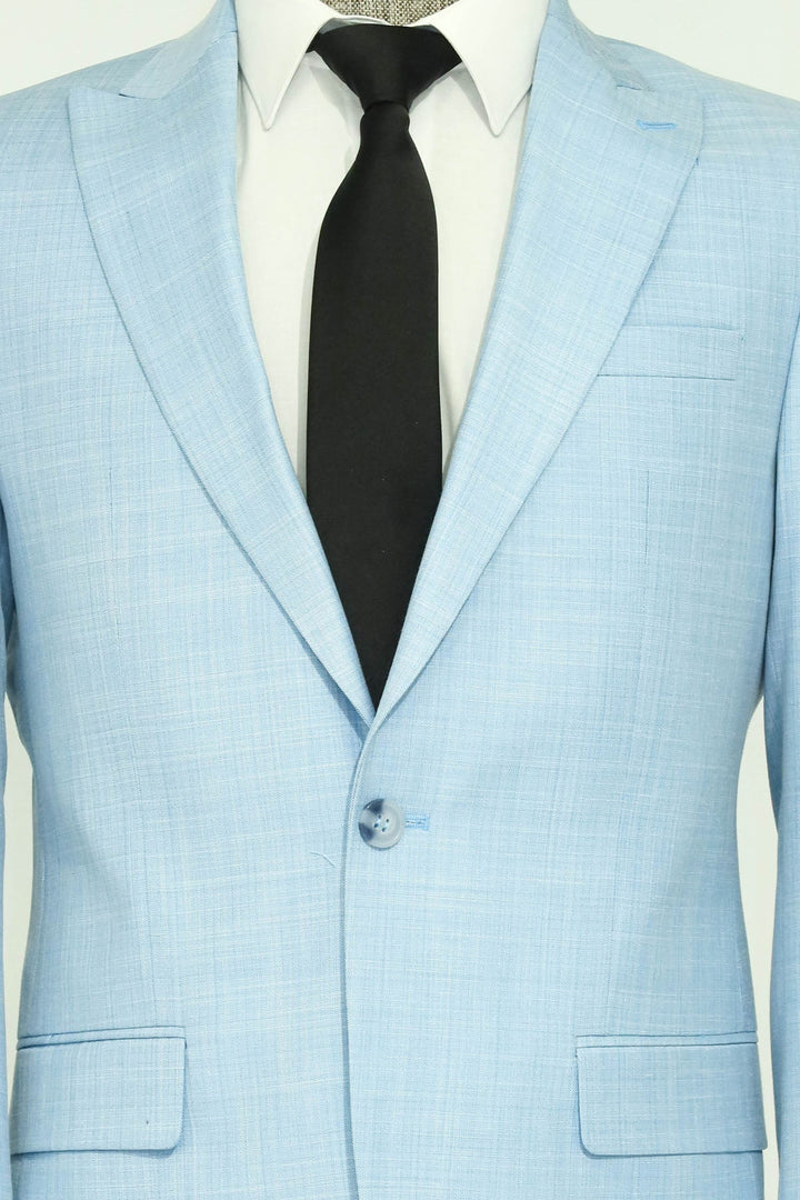 WSS Slim Fit Sleim Fit Oncement Light Blue Men Suit - Singen