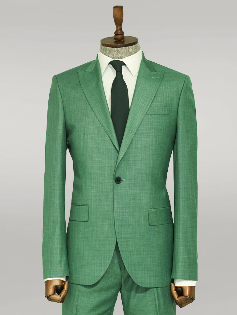 WSS Slim Fit Sleim Fit Single Button Green Men Suit - Singen