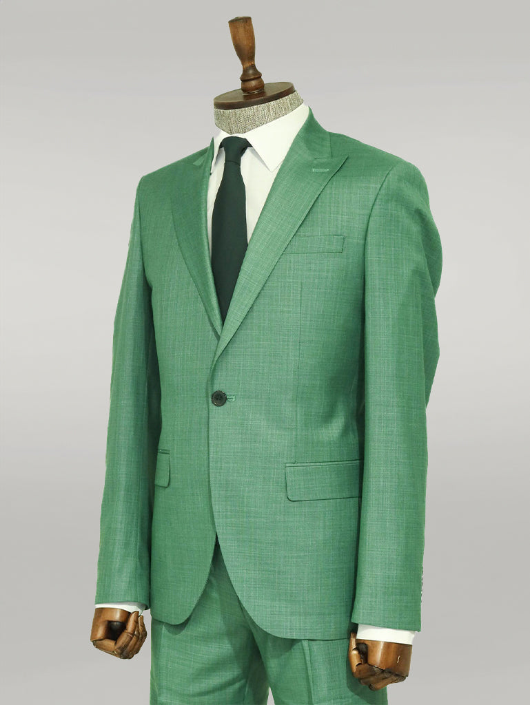 WSS Slim Fit Sleim Fit Single Button Green Men Suit - Singen