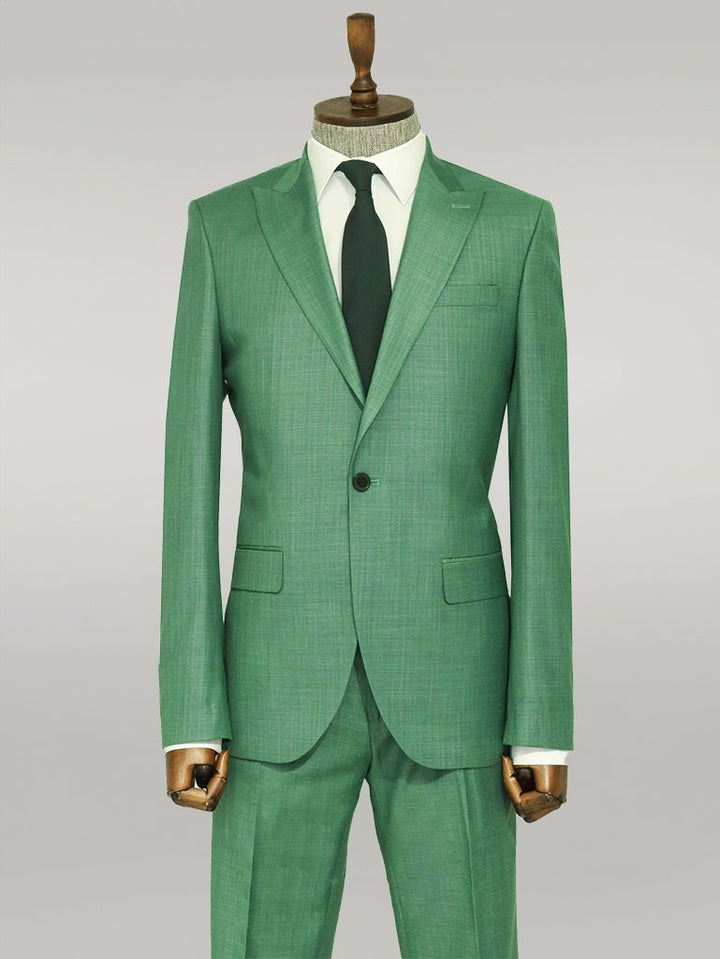 WSS Slim Fit Sleim Fit Single Button Green Men Suit - Singen