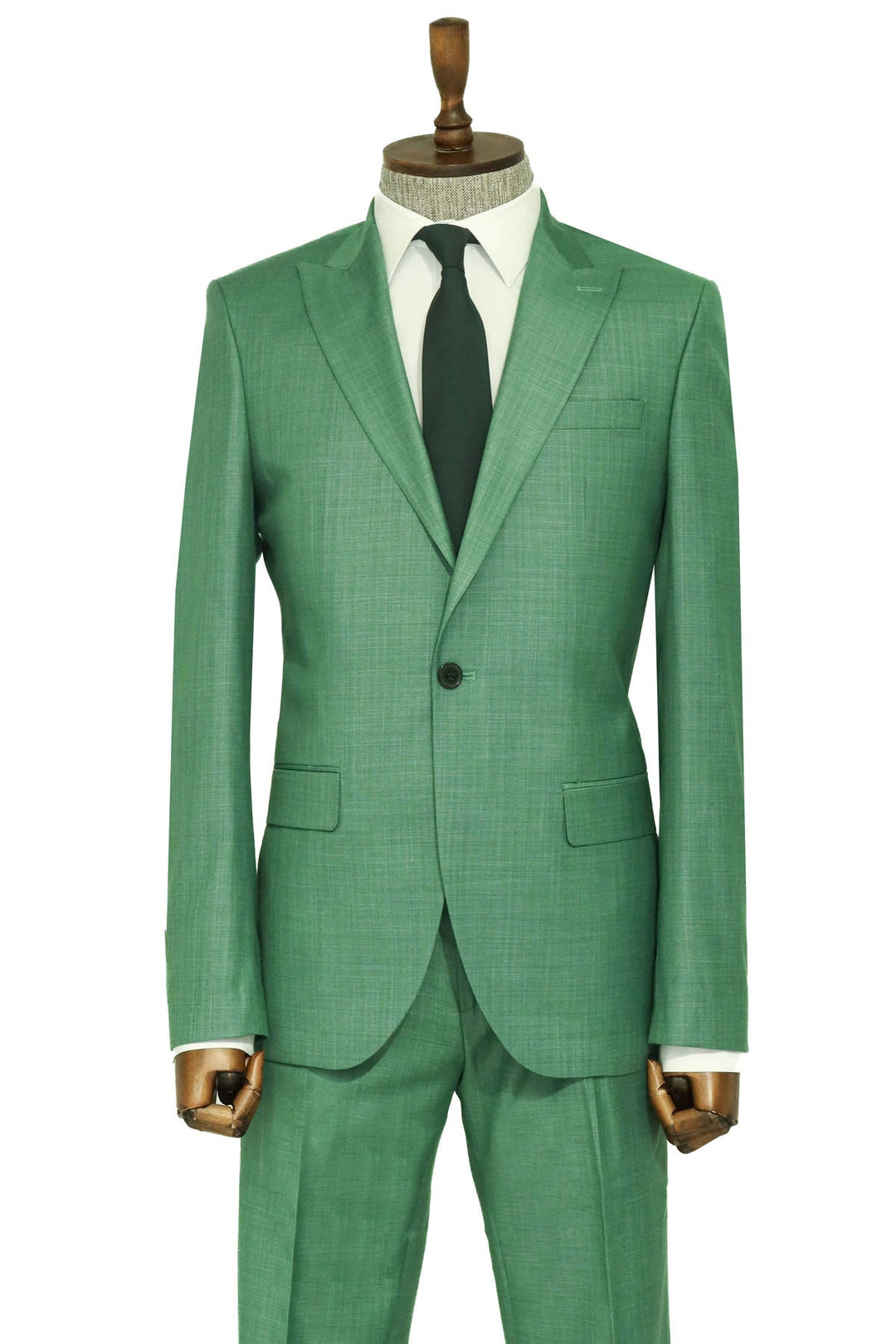 WSS Slim Fit Sleim Fit Single Button Green Men Suit - Singen