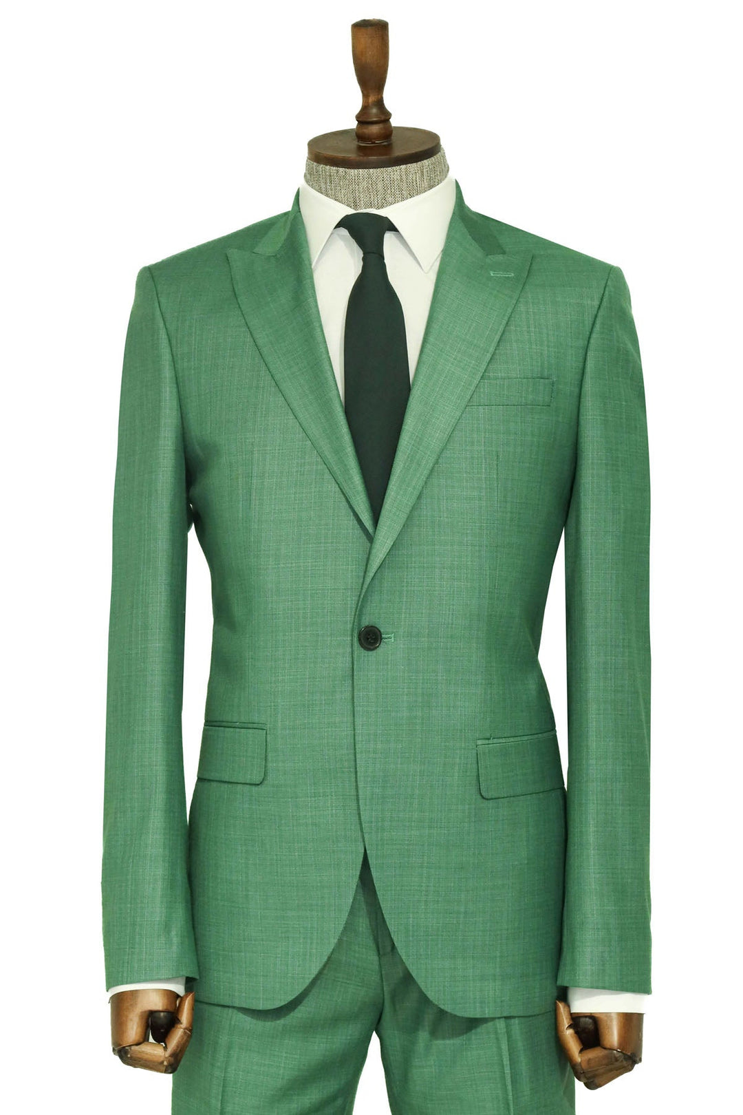 WSS Slim Fit Sleim Fit Single Button Green Men Suit - Singen