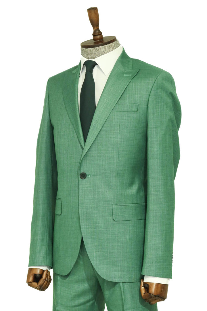 WSS Slim Fit Sleim Fit Single Button Green Men Suit - Singen