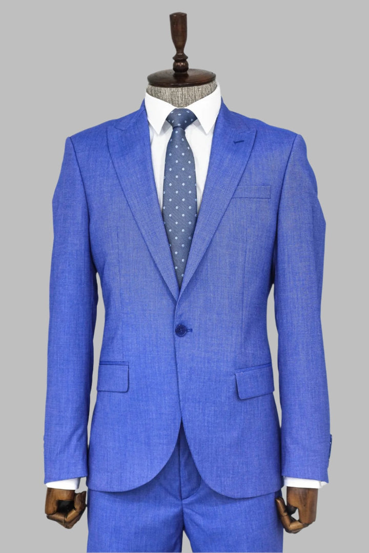 WSS 2 Piece Patterned Slim Fit Blue Men Suit  - Singen