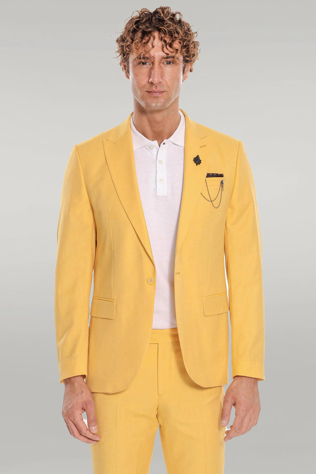 WSS 2 Piece Patterned Slim Fit Yellow Men Suit  - Singen