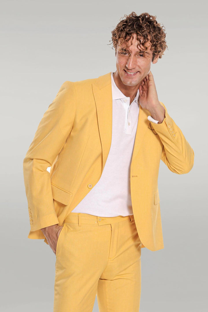 WSS 2 Piece Patterned Slim Fit Yellow Men Suit  - Singen