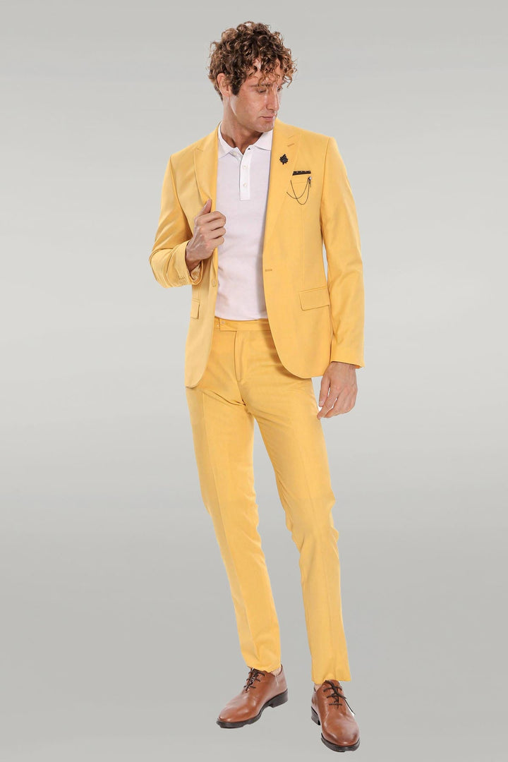 WSS 2 Piece Patterned Slim Fit Yellow Men Suit  - Singen