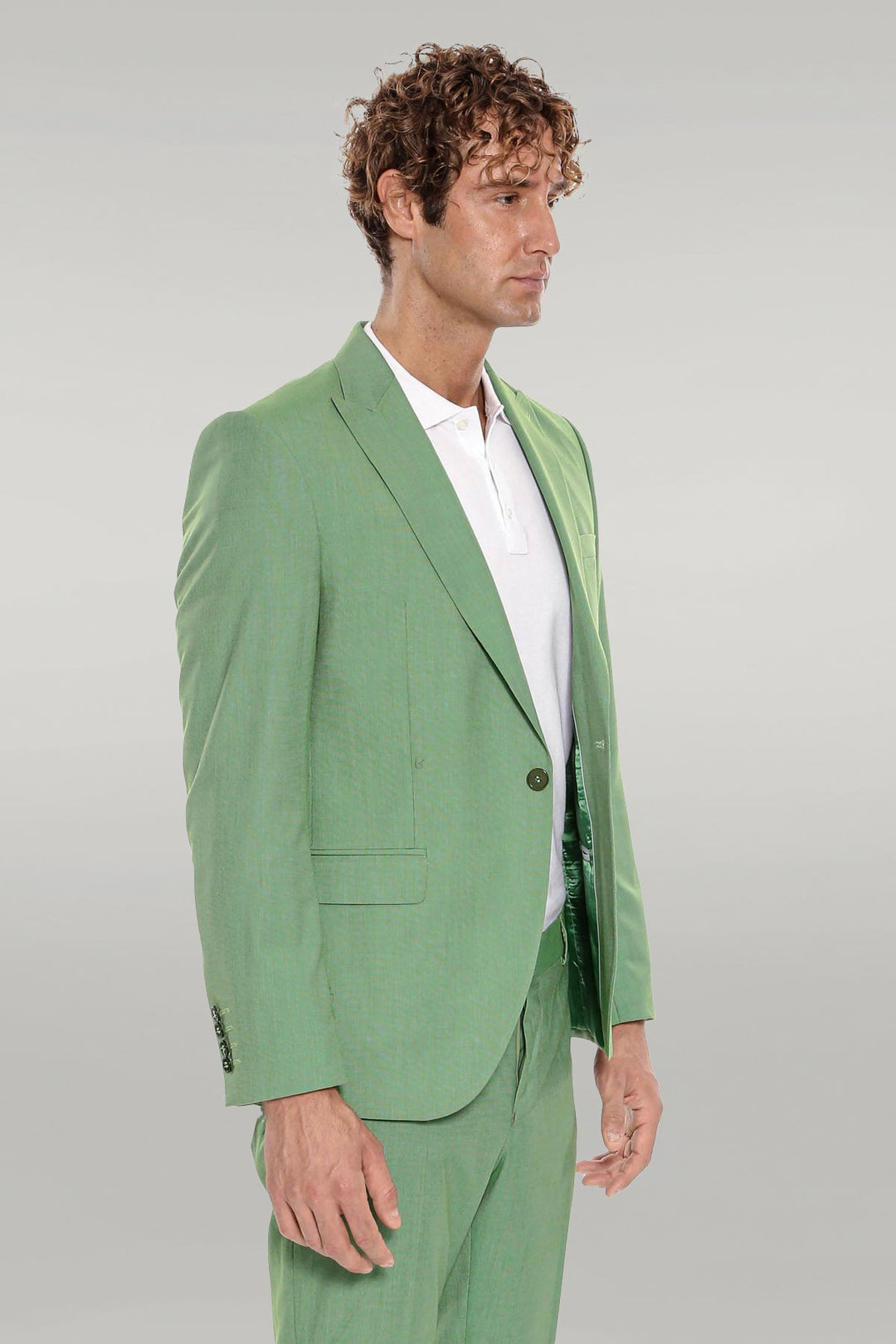 WSS 2 Piece Patterned Slim Fit Green Men Suit  - Singen