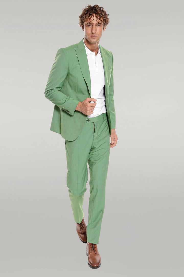 WSS 2 Piece Patterned Slim Fit Green Men Suit  - Singen