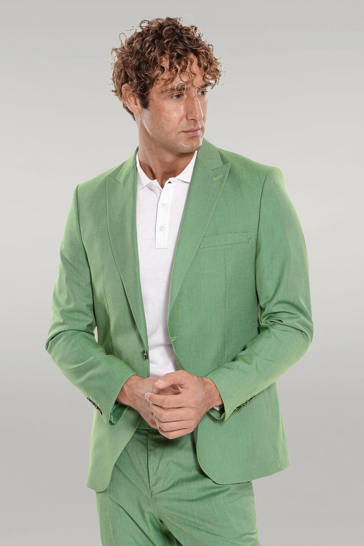 WSS 2 Piece Patterned Slim Fit Green Men Suit  - Singen