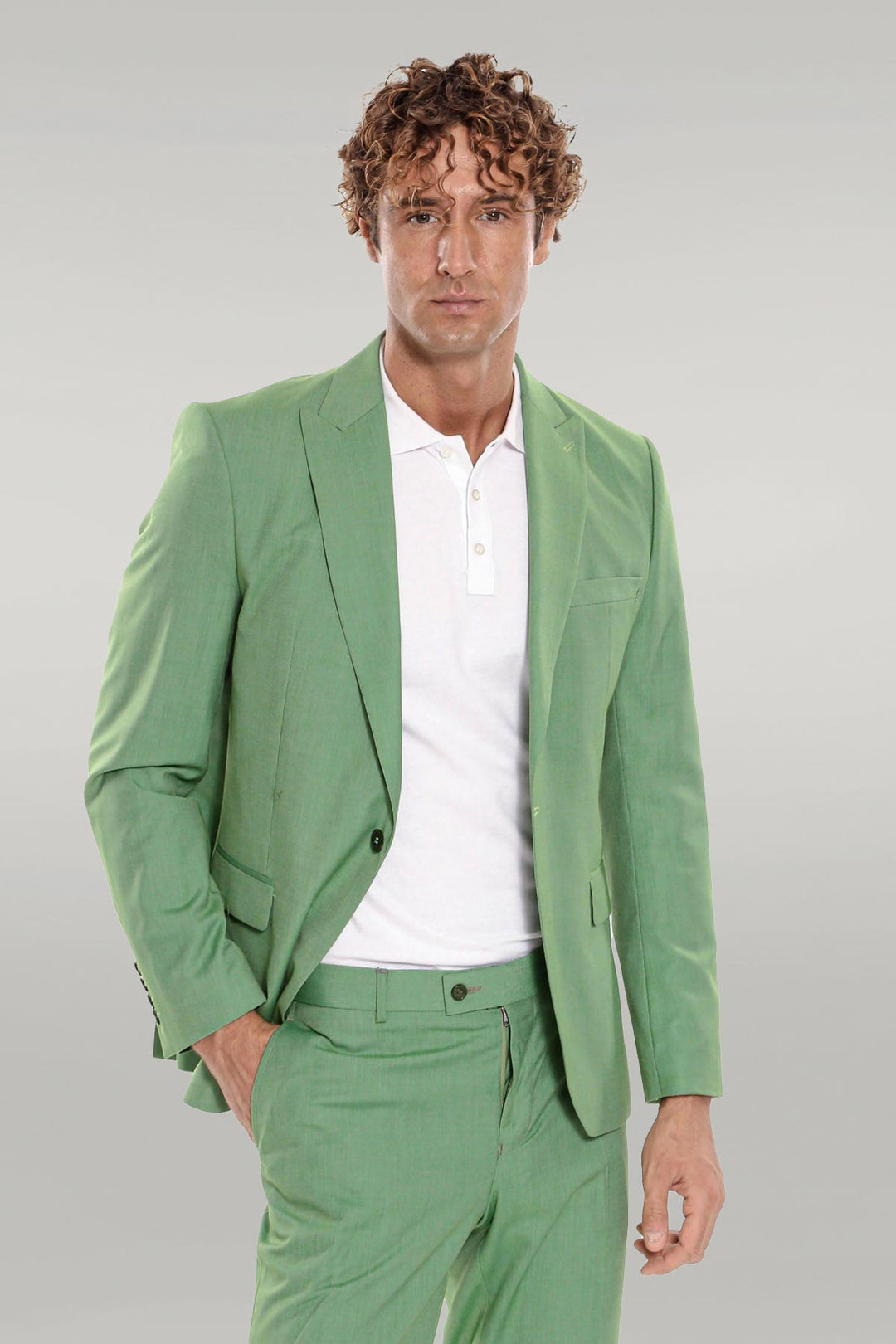 WSS 2 Piece Patterned Slim Fit Green Men Suit  - Singen