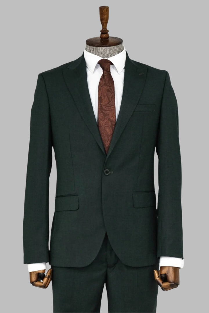 WSS 2 Piece Patterned Slim Fit Dark Green Men Suit  - Singen