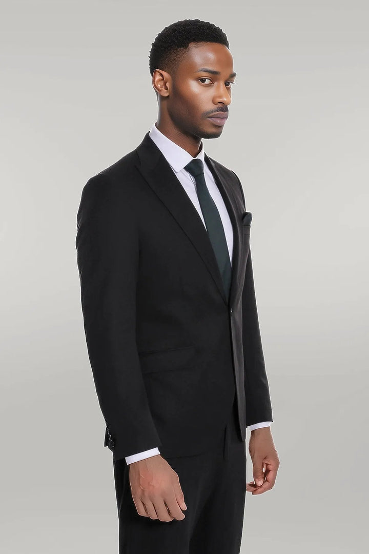 WSS Plain 2 Piece Slim Fit Black Men Suit  - Singen