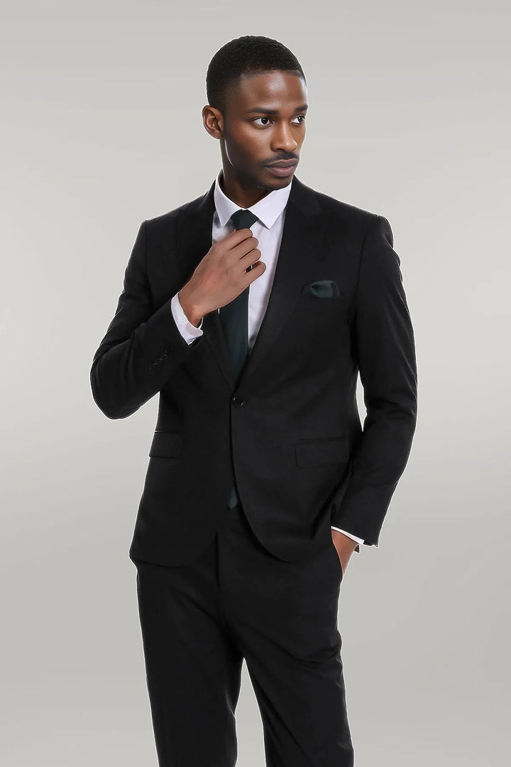 WSS Plain 2 Piece Slim Fit Black Men Suit  - Singen