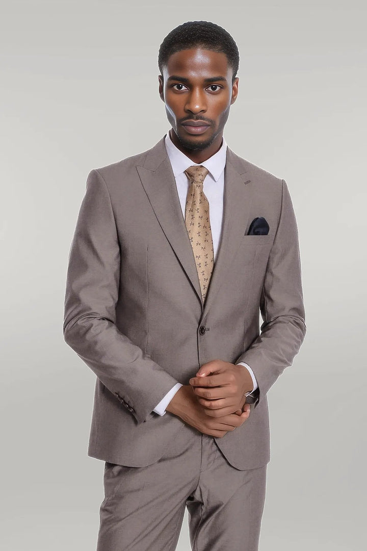 WSS Plain 2 Piece Slim Fit Light Brown Men Suit  - Singen