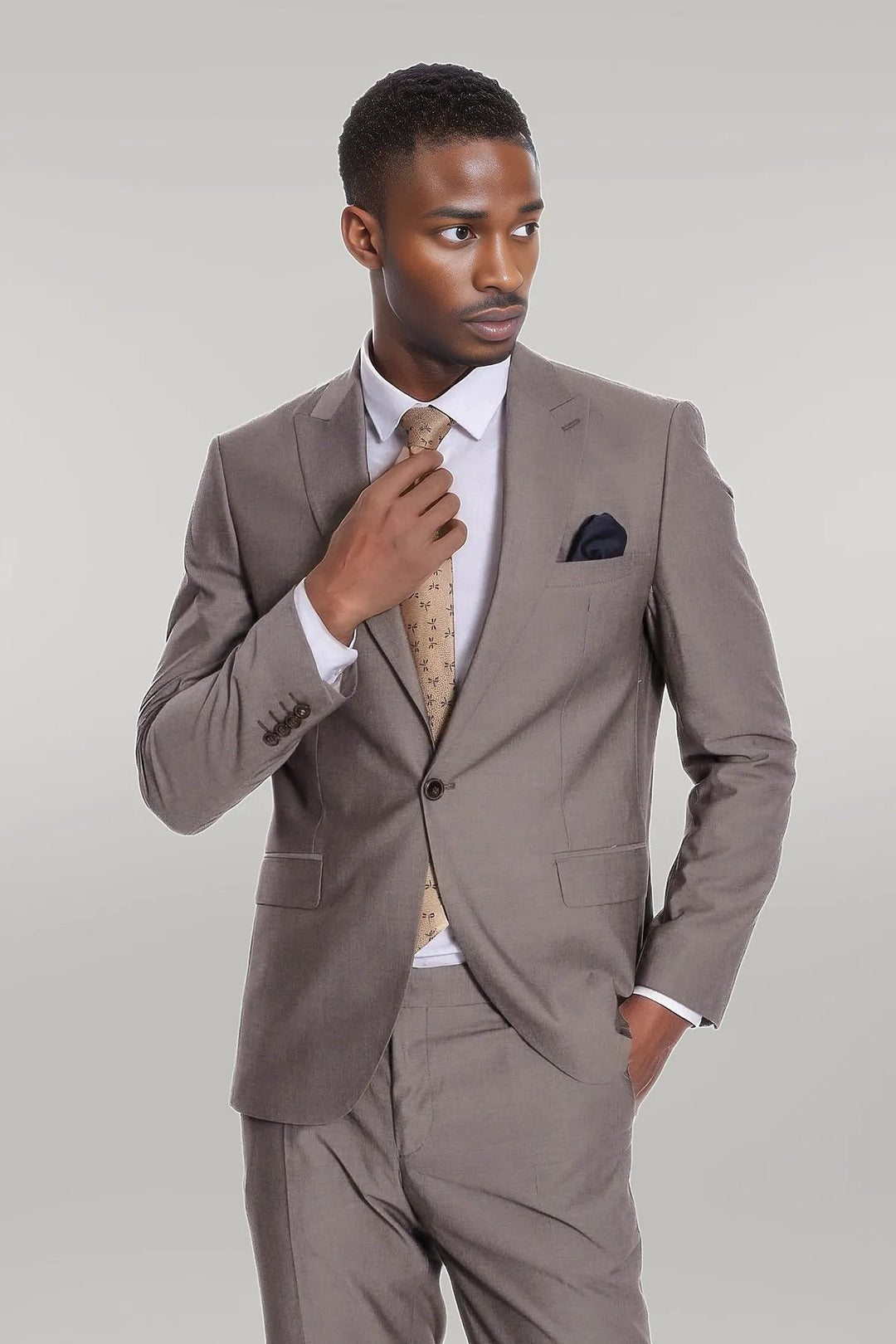 WSS Plain 2 Piece Slim Fit Light Brown Men Suit  - Singen