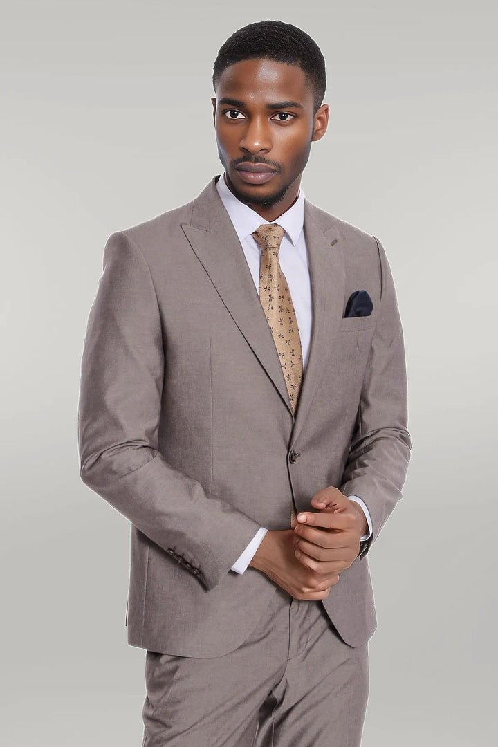 WSS Plain 2 Piece Slim Fit Light Brown Men Suit  - Singen