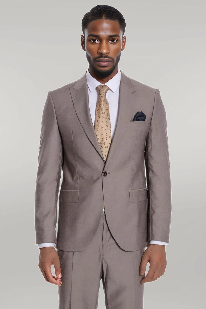 WSS Plain 2 Piece Slim Fit Light Brown Men Suit  - Singen