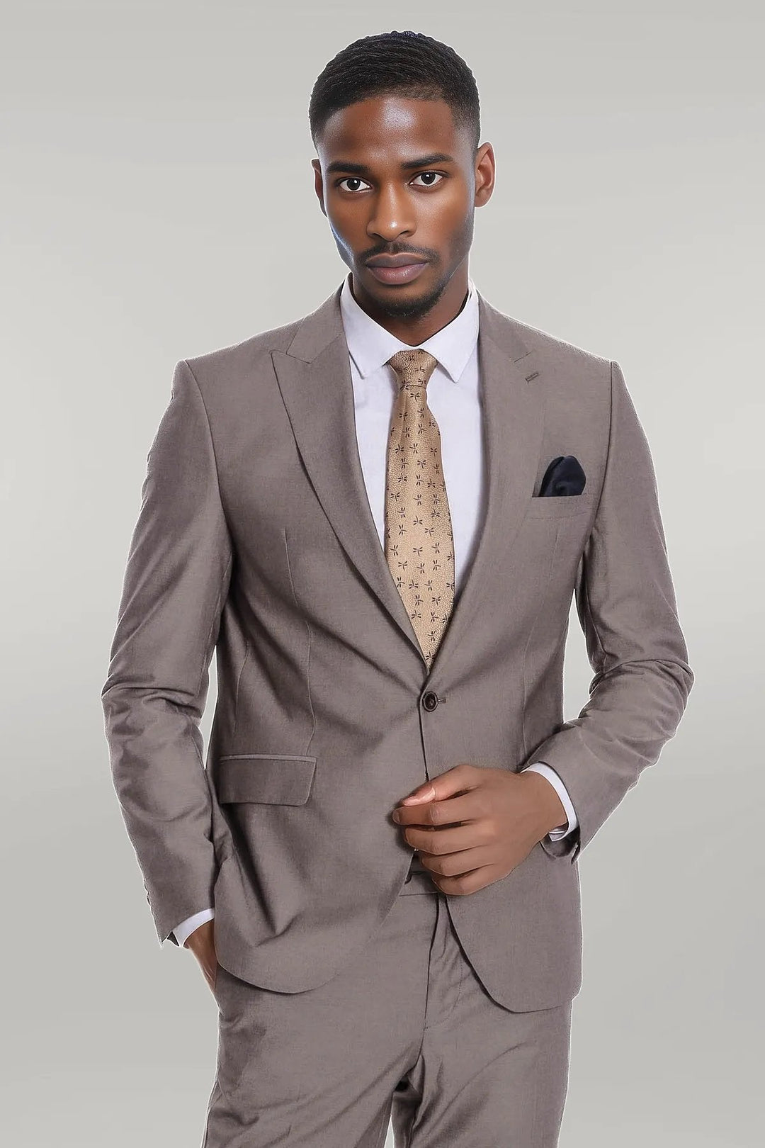 WSS Plain 2 Piece Slim Fit Light Brown Men Suit  - Singen