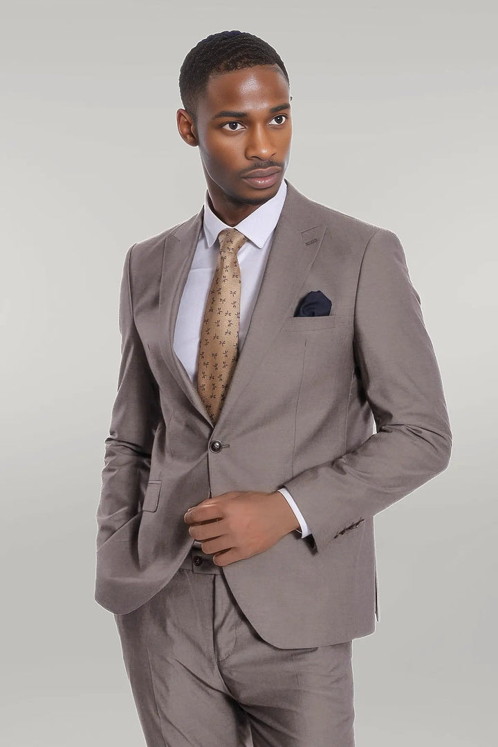 WSS Plain 2 Piece Slim Fit Light Brown Men Suit  - Singen