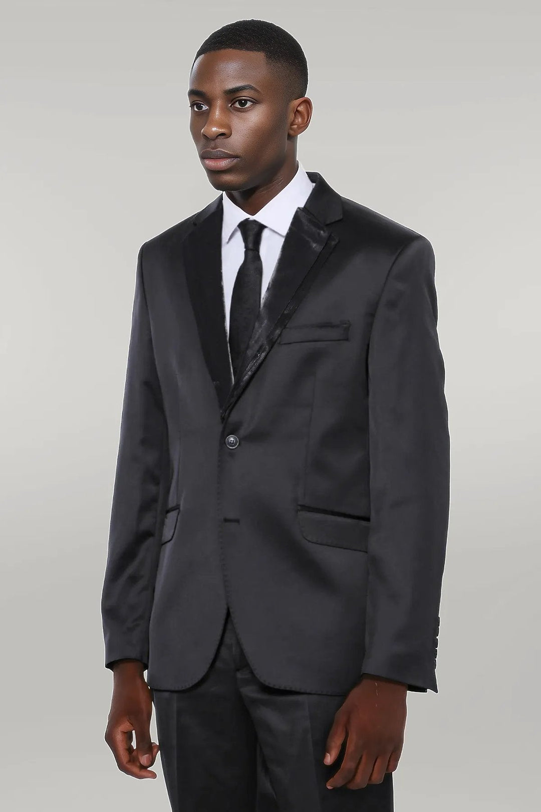 WSS Two Buttons Two Piece Shiny Black Men Suit  - Singen