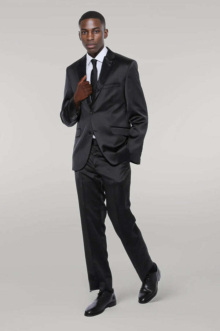 WSS Two Buttons Two Piece Shiny Black Men Suit  - Singen