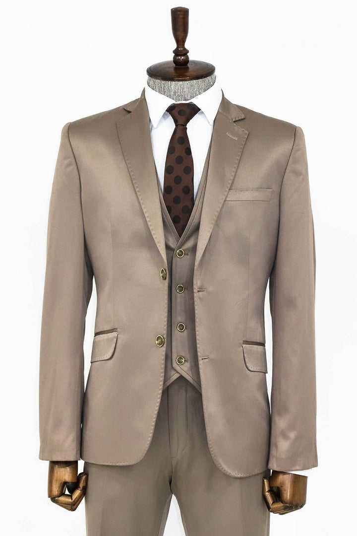 WSS Plain Vested Light Brown Men Suit  - Singen