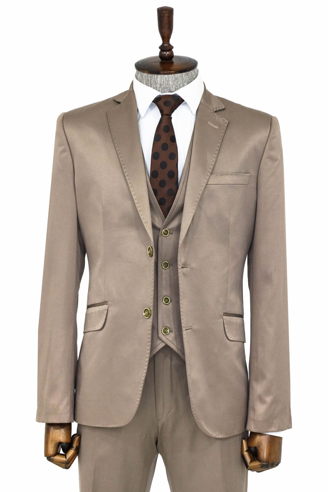 WSS Plain Vested Light Brown Men Suit  - Singen