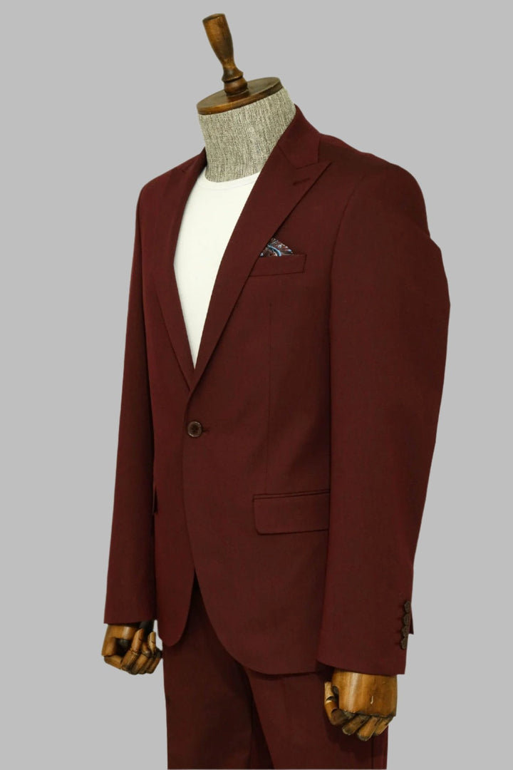 WSS Single Buttons 2 Piece Burgundy Men Suit  - Singen