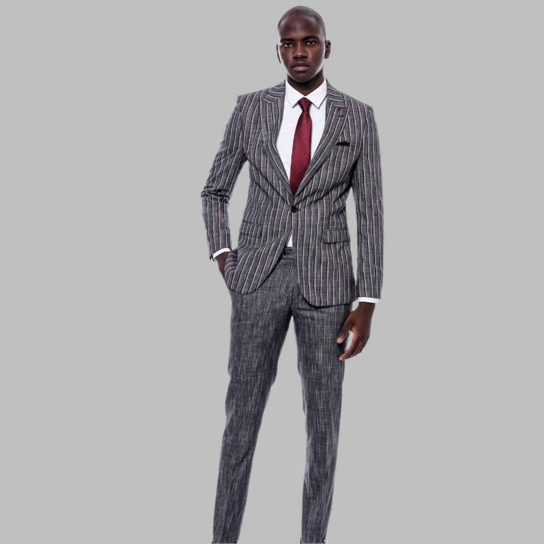 WSS Striped Two Piece Grey Men Suit  - Singen