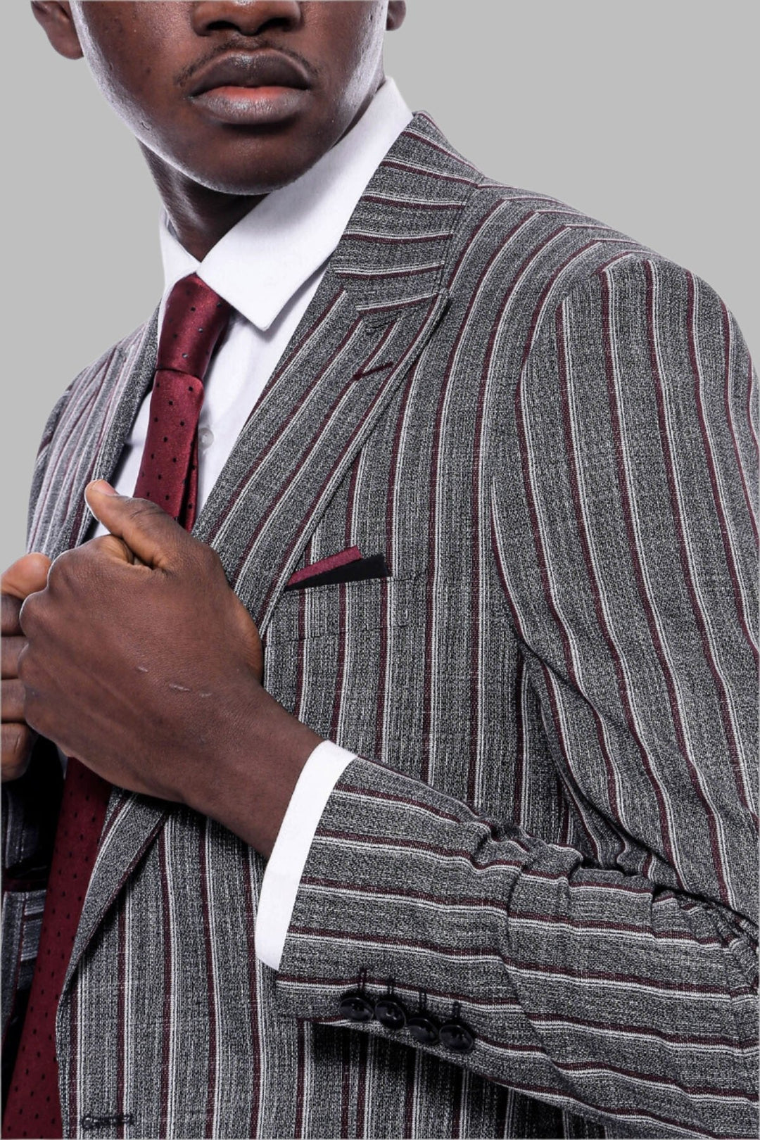 WSS Striped Two Piece Grey Men Suit  - Singen