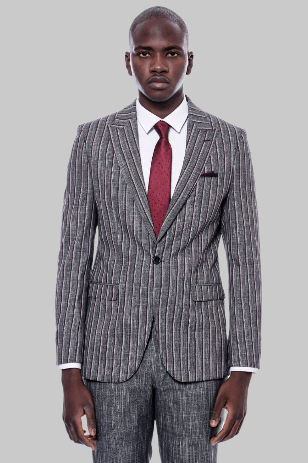 WSS Striped Two Piece Grey Men Suit  - Singen