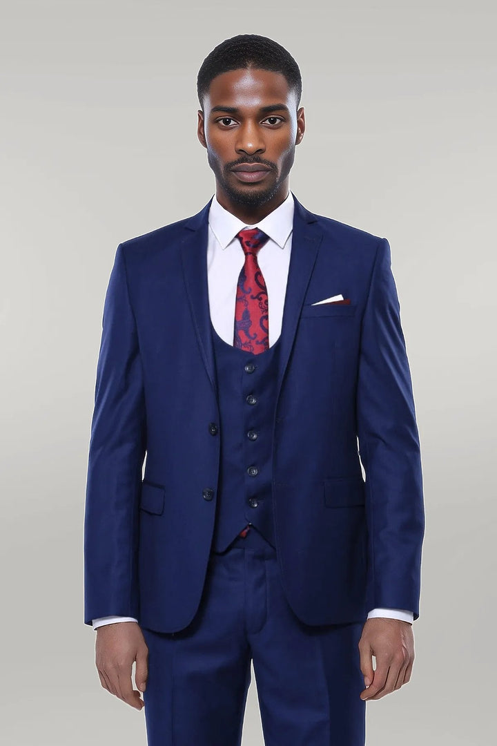 WSS Plain Vested Navy Blue Men's Suit  - Singen