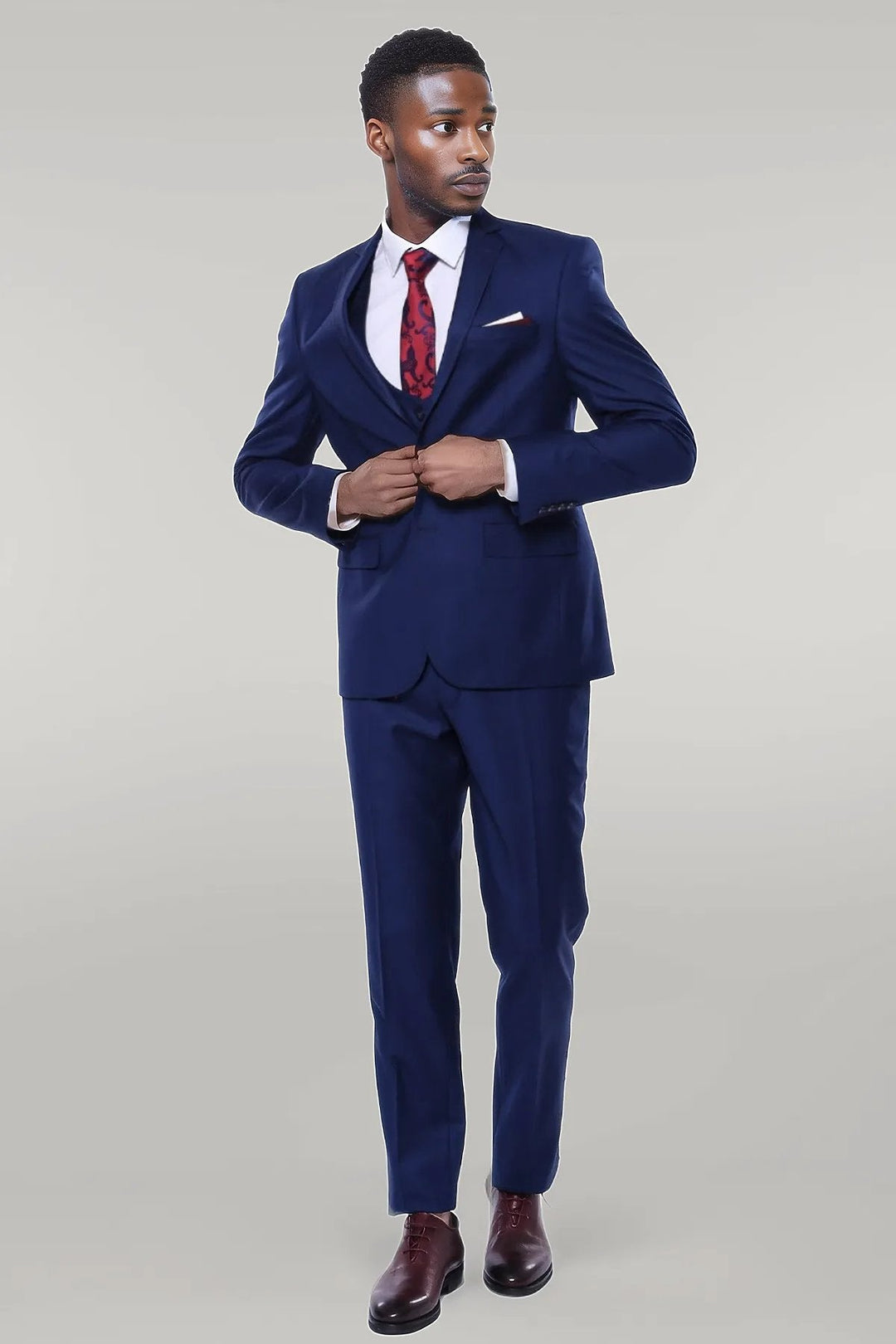 WSS Plain Vested Navy Blue Men's Suit  - Singen