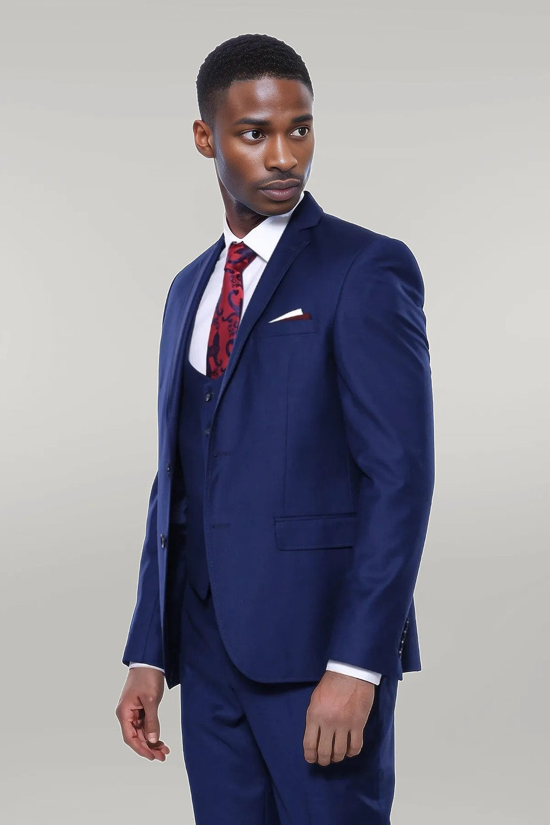 WSS Plain Vested Navy Blue Men's Suit  - Singen