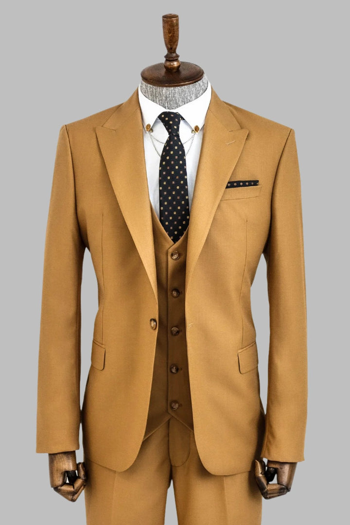 WSS Plain Slim Fit Tan Men Suit  - Singen